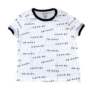 Friends TV Show Women's T-Shirt White with Black Trim All-Over Logo Print
